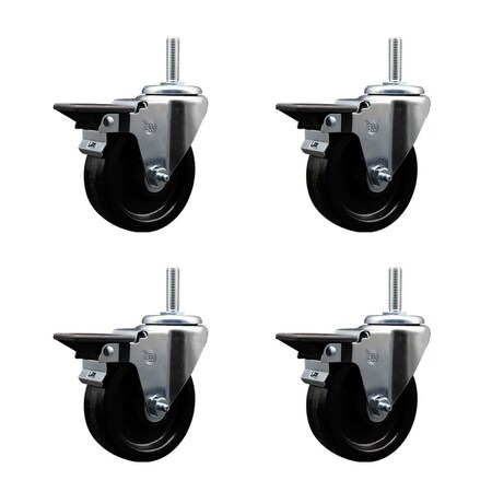 Service Caster 4 Inch Phenolic Wheel Swivel 58 Inch Threaded Stem Caster Set with Brake SCC SCC-TS20S414-PHR-PLB-58212-4